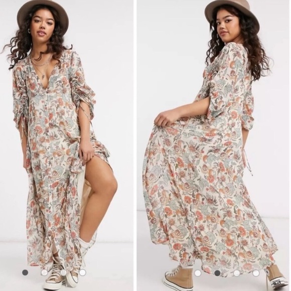 ❤️… Free People Earth Tea Combo Floral Boho dress - Picture 6 of 11